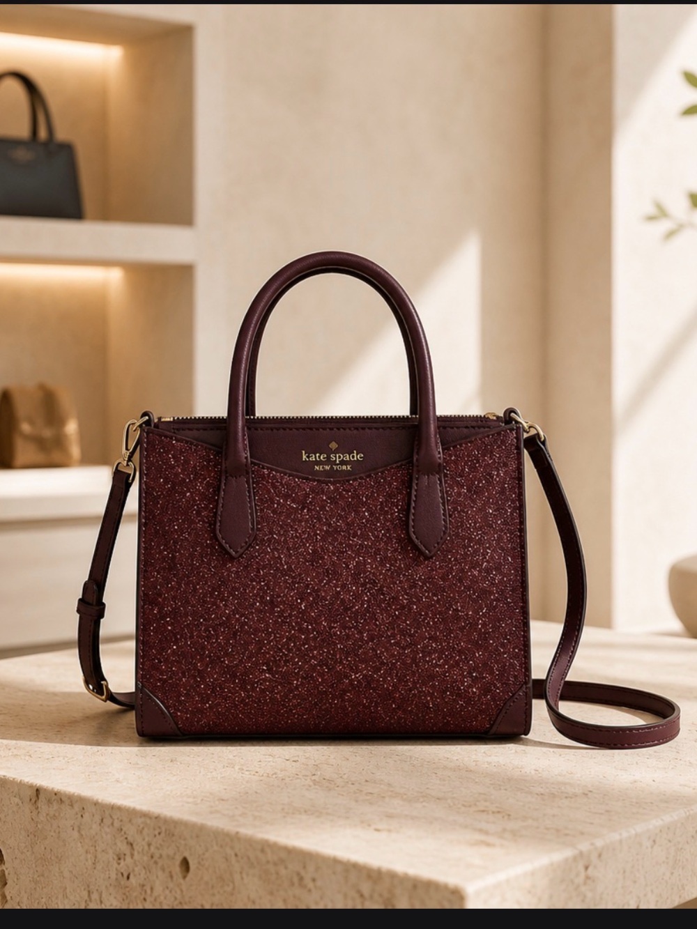 Kate spade Sparkle Tote Bag in Burgundy Red - Women's Crossbody Top-Handle NWT